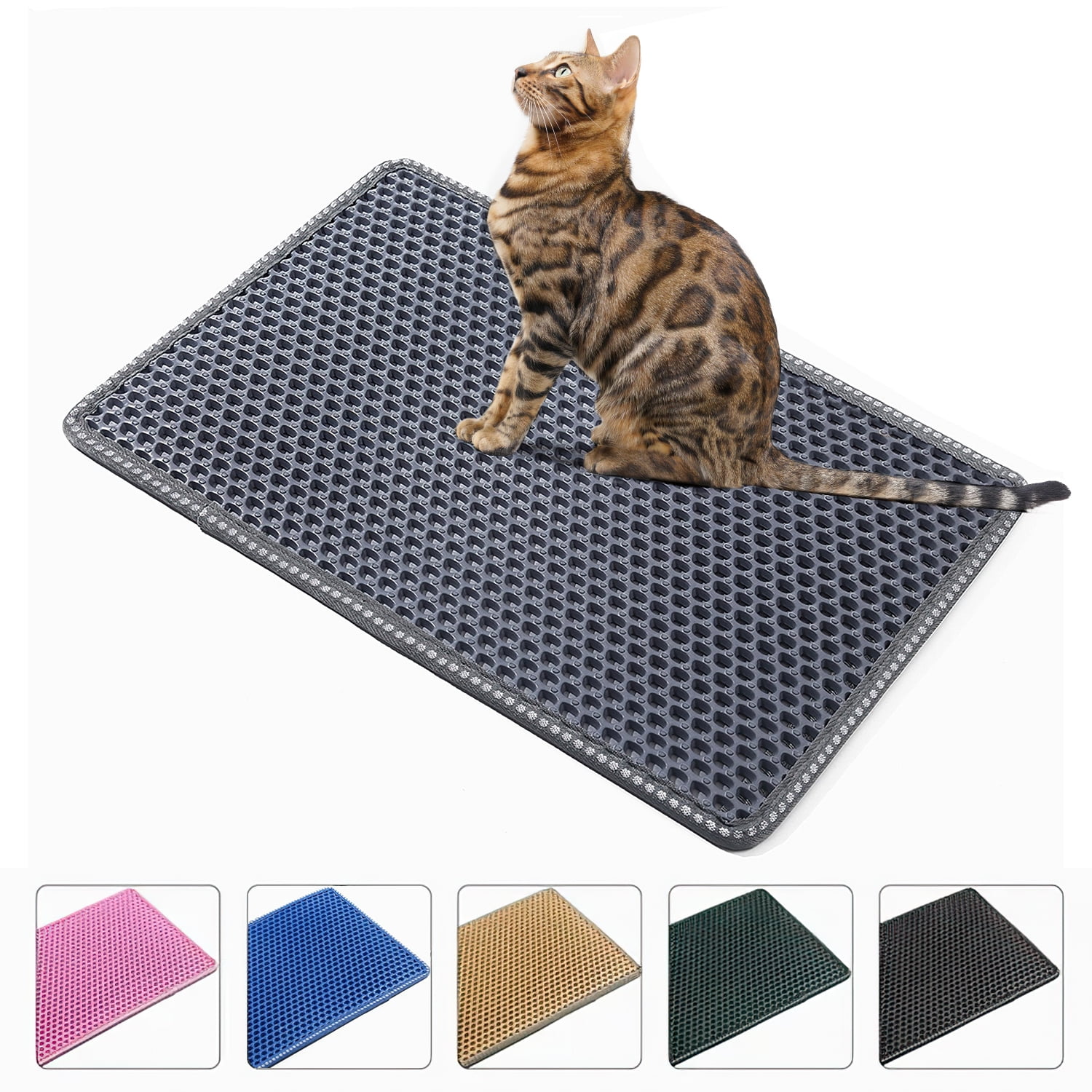 2-Layer Cat Litter Mat Litter Trapper Grey Traps Litter from Box, Soft on Kitty Cat Paws Honeycomb Double-Layer, Helps to Waste Less Litter on Floors Size 21" X 14"