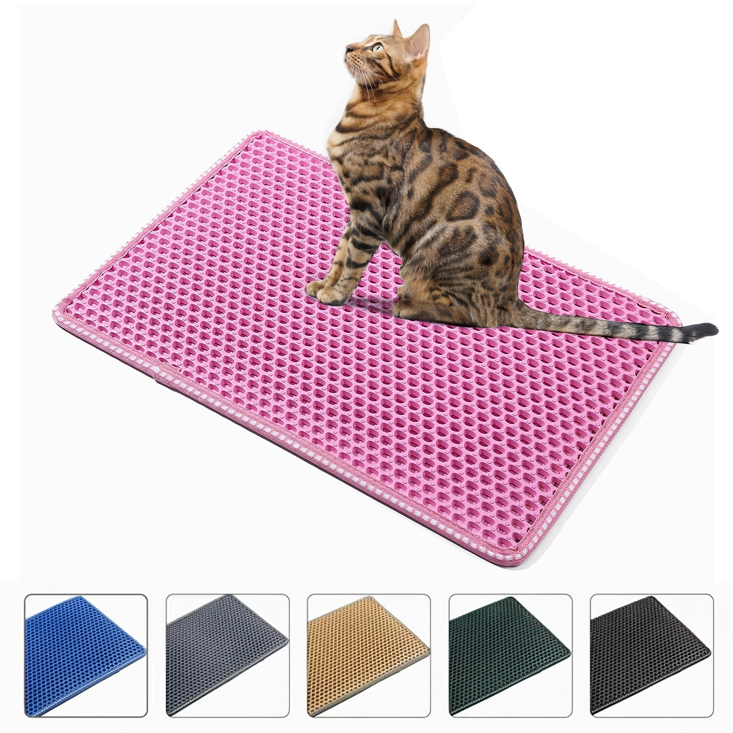 2-Layer Cat Litter Mat Litter Trapper Pink Traps Litter from Box, Soft on Kitty Cat Paws Honeycomb Double-Layer, Helps to Waste Less Litter on Floors Size 21" X 14"