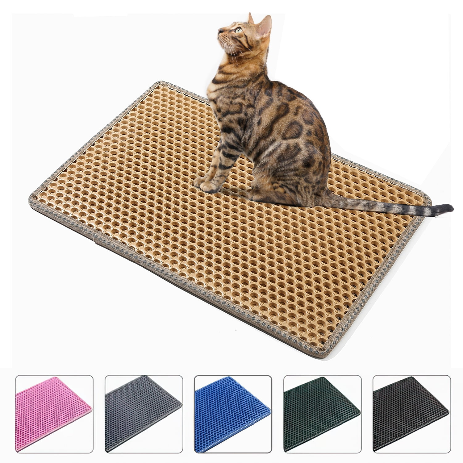 2-Layer Cat Litter Mat Litter Trapper Size 21" X 14" Yellow Traps Litter from Box, Soft on Kitty Cat Paws Honeycomb Double-Layer, Helps to Waste Less Litter on Floors