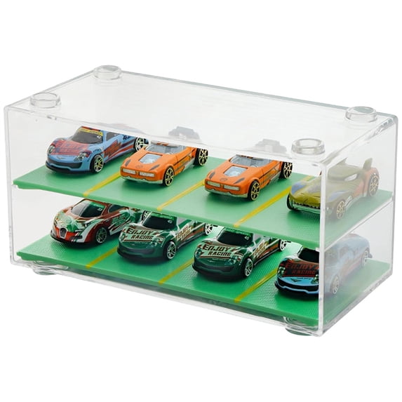2-Layer Clear Acrylic Display Case with Parking Slots - 8.6" Garage Organizer for 1/64 Scale Model Cars, Durable & Stackable Toy Storage for Collections & Small Items