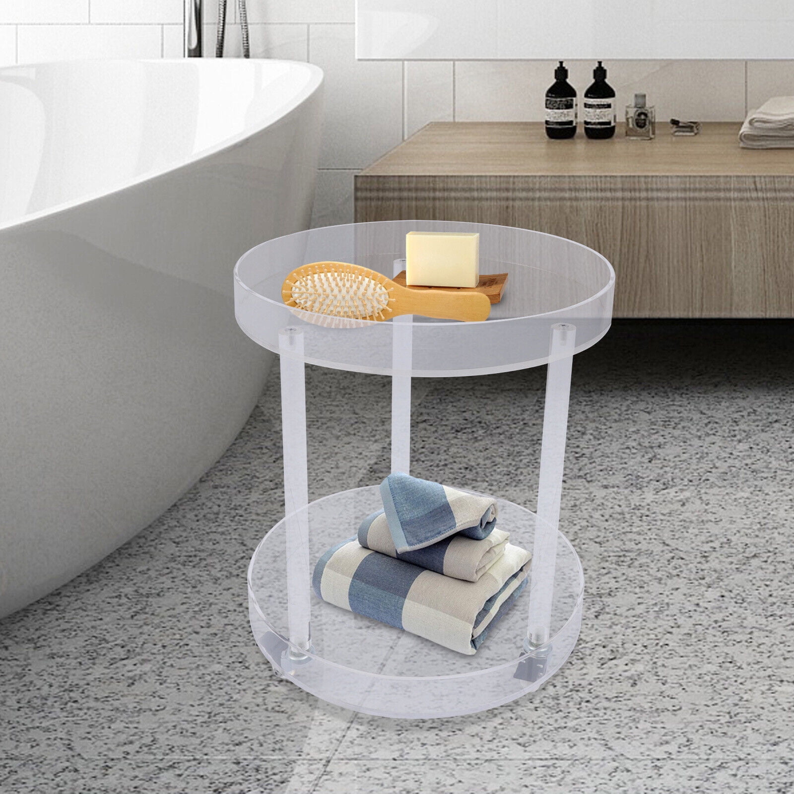 2Layer Clear Acrylic Rolling Bar Cart End Table Side Table with Wheels