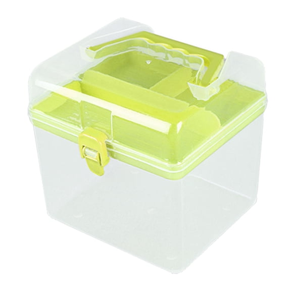 2 Layer Clear Plastic Dividing Storage Box with Removable Tray Multipurpose Stationery Storage Box with Handle Portable Sewing Box Art Craft Supply Organizer Home Utility Box