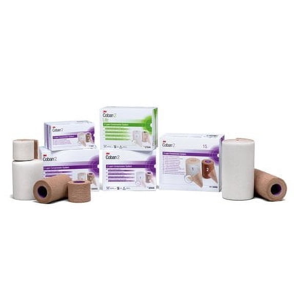 2 Layer Compression Bandage System 3M Coban 2 4 Inch X 3.8 Yard / 4 Inch X 6.3 Yard 35-40 mmHg Case of 8