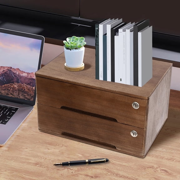 2 Layer Desktop Storage Box with Lockable Drawers Office Supplies A4/ Receipt File Organizer Flat File Cabinet