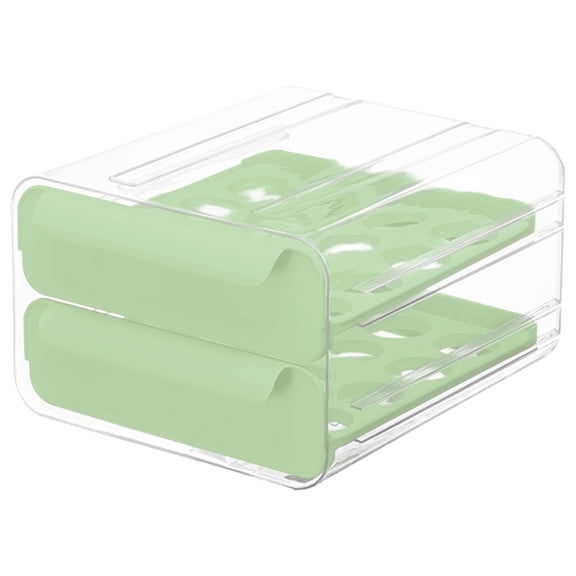 2 Layer Egg Holder with Cover,Large Capacity Egg Holder for Refrigerator, Egg Storage Container Organizer Box,Stackable Clear Plastic Storage Egg Organizer,Household Egg Holder for Fridge(Green)