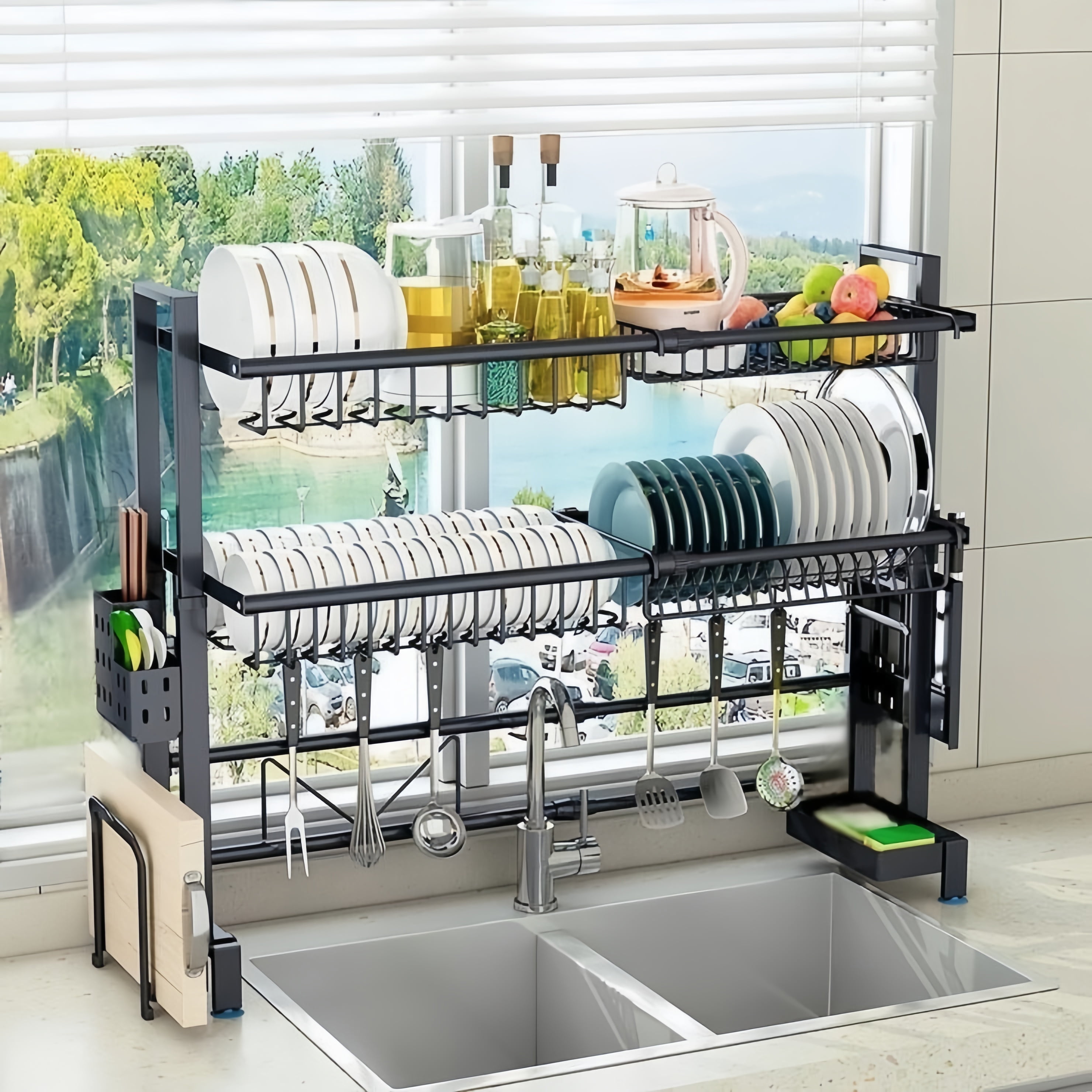 2-Layer Expandable Stainless Steel Sink and Bowl Rack - Adjustable ...