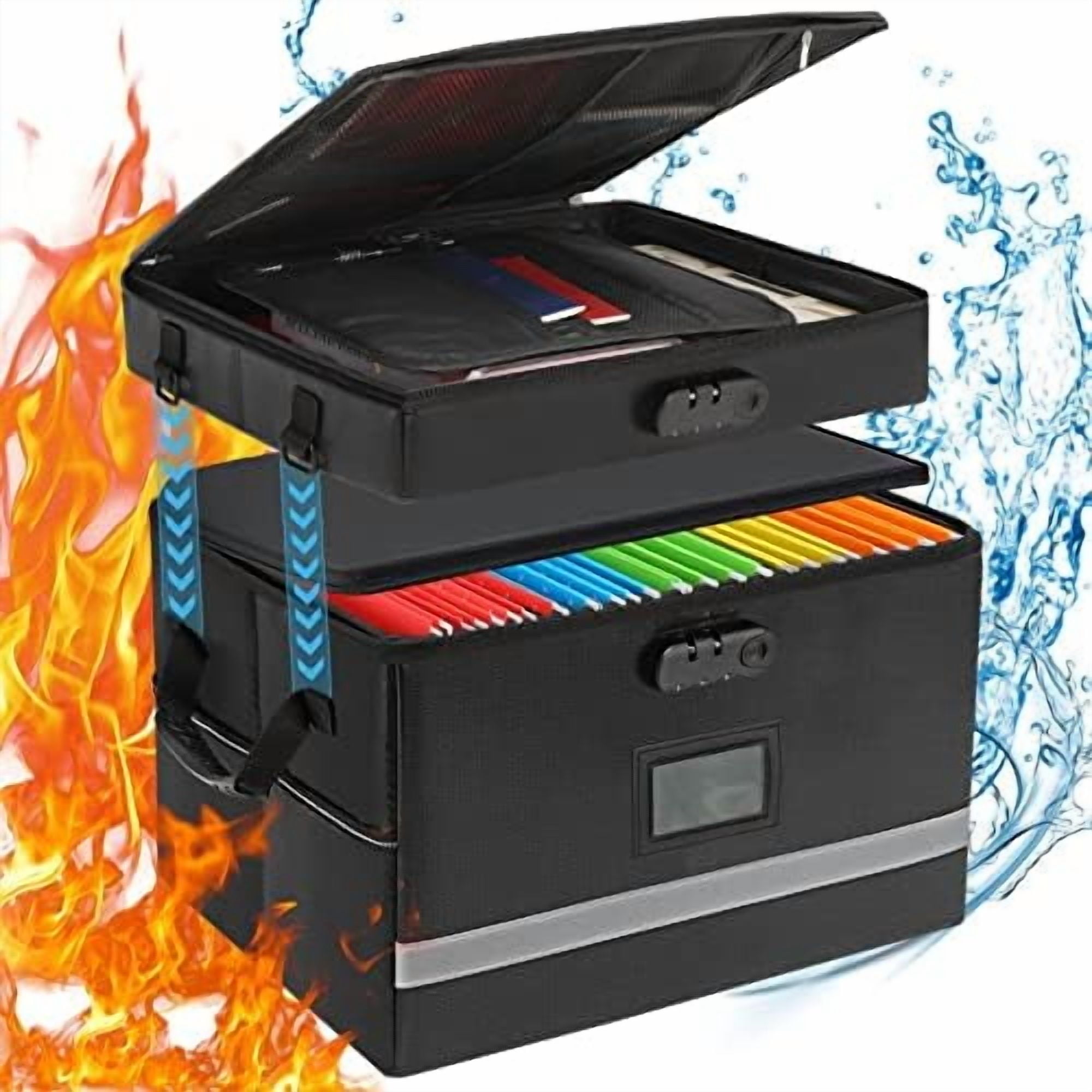 2 Layer File Box with Lock, Portable Document Organizer Box with Handle ...