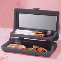 2 Layer Folding Makeup Box with Mirror | Portable Travel Cosmetic Organizer | Plastic Storage Case | Compact Cosmetics Bag