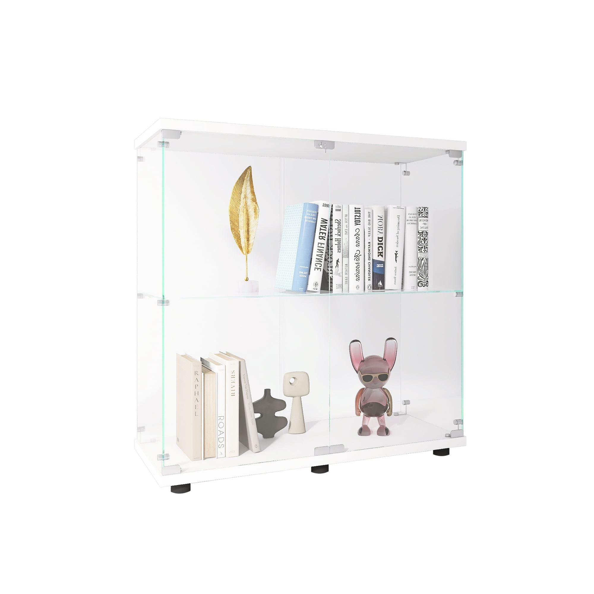 2 Layer Glass Display Cabinet with 2 Doors, Curio Cabinets, Glass ...