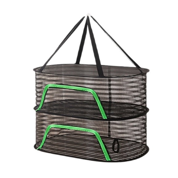 2-Layer Herb Drying Rack,Foldable Hanging Mesh Net With U-Shaped Zipper and Hook,Collapsible Plant Drying Rack Net for Herbs,Seafood,Clothing,Flower,Tea,Fruits and Vegetables(23.6x15.8x32")(Black)