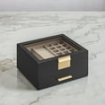 thumbnail image 1 of Jewelry Box, 2-Layer Jewelry Organizer with Glass Lid, 1 Drawer, Modern Design, Graphite Black & Gold, 8 x 9.1 x 4.1 Inches, 1 of 6