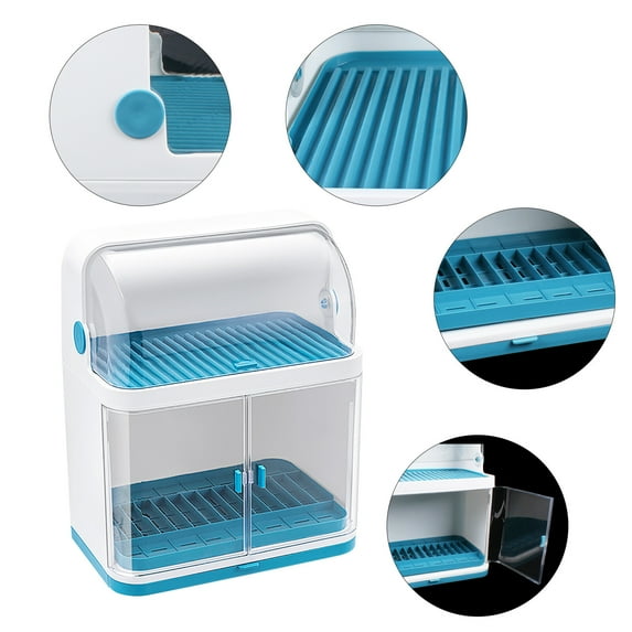 Kitchen Dish Rack Drain Bowl Cup Plate Dish Drying Drainer with Cover 2-Layer