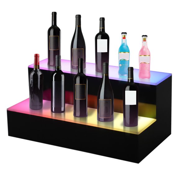 2-Layer LED Lighted Back Bar Glowing Liquor Bottle Display Shelf Acrylic Stand