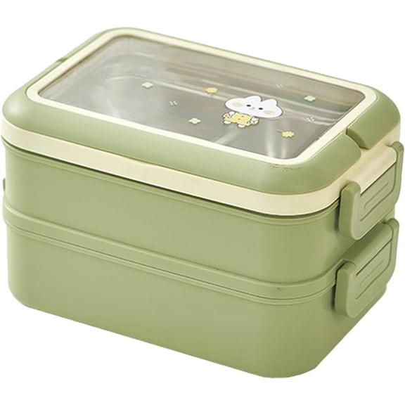 2 Layer Lunch Box Bento Box for Adults, Meal Prep Container Stainless Steel Insulated Lunch Box, Food Storage Box for Men Women Office, Microwave Dishwasher Safe Available (Green)