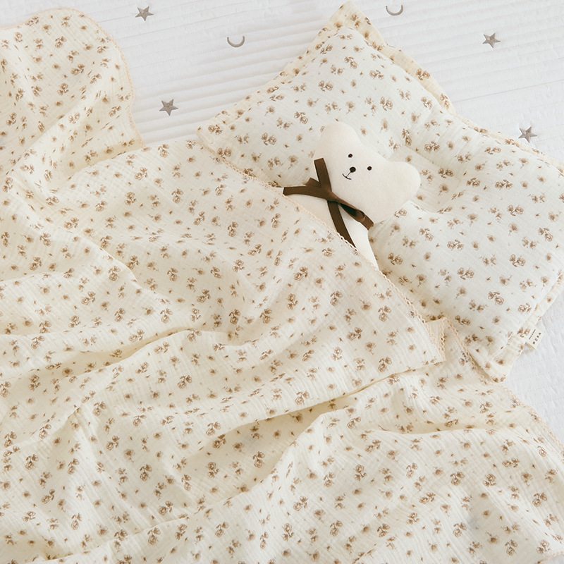 2 Layer Muslin Blanket and Pillow for Newborn Baby Quilt Cotton Bedding