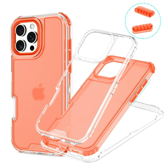 2-Layer Phone Case for iPhone 15, Military-Grade Protection, Luxury Shockproof Slim Thin Lightweight Anti-Scratch, PC + TPU Material, 2 In 1 Translucent Case for iPhone 15, Orange