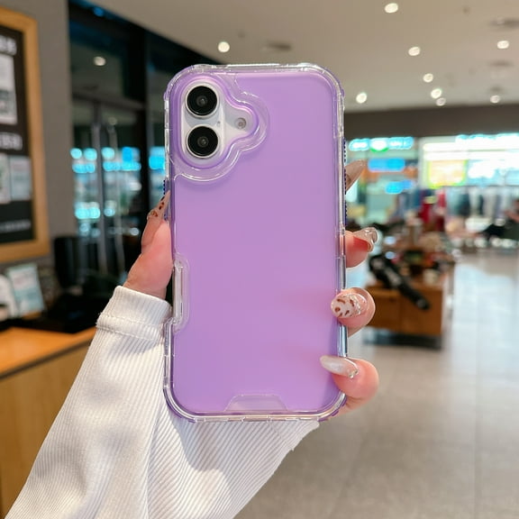 2-Layer Phone Case for iPhone 16, Military-Grade Protection, Luxury Shockproof Slim Thin Lightweight Anti-Scratch, PC + TPU Material, 2 In 1 Translucent Case for iPhone 16, Purple