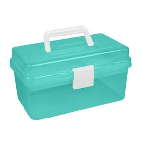 2-Layer Plastic Dividing Storage Box, Craft Organizer and Storage with Handle and Removable Tray, Portable Handled Art Supply Organizer, Multipurpose Home Utility Box for Medicine, Sewing, Green