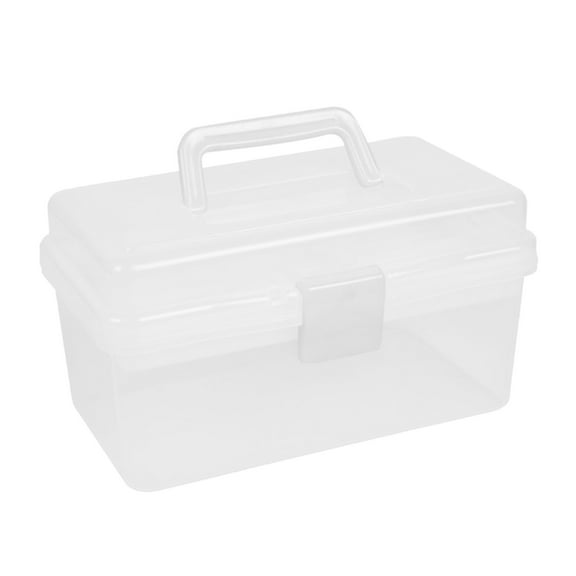 2-Layer Plastic Dividing Storage Box, Craft Organizer and Storage with Handle and Removable Tray, Portable Handled Art Supply Organizer, Multipurpose Home Utility Box for Medicine, Sewing, White