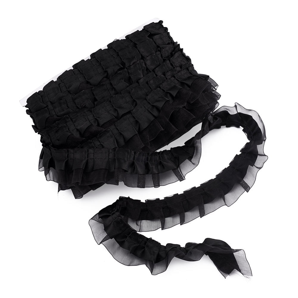 2-Layer Pleated Satin Organza Ribbons Black 1-5/8 inch(40mm) 21.8yards ...