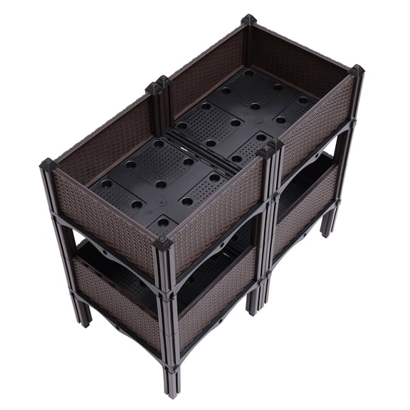 2-Layer Raised Garden Bed, Brown Plastic Planter for Home Vegetable Flower Growing Harvest