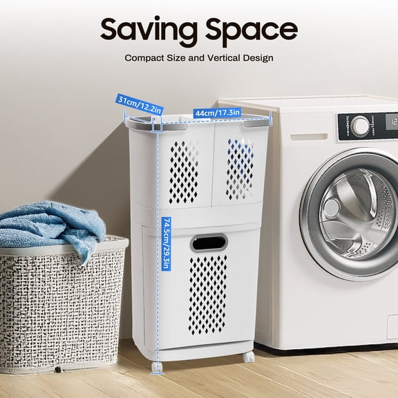 2-Layer Rolling Laundry Basket with 4 Compartments, Mobile Storage Organizer for Home