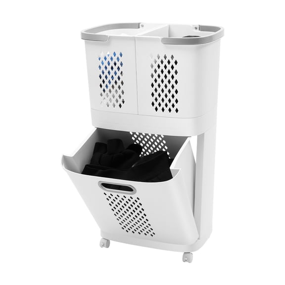 2-Layer Rolling Laundry Hamper, Laundry Sorter with 3 Detachable Baskets, Compact 17x12in Laundry Basket for Small Spaces, Dorms & Bathrooms
