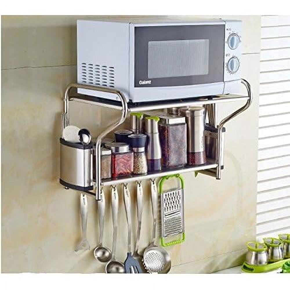 2 Layer Stainless Steel Microwave Oven Wall Mount Shelf With Removable