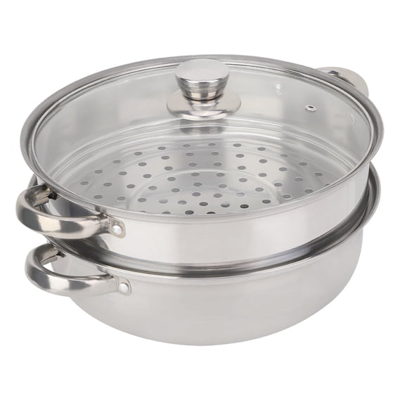 2-Layer Steamer Stainless Steel Cookware 2-Layer Steamer Pot Double Boiler Soup Steaming for Kitchen Cooking