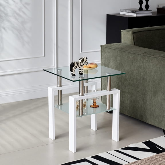 2-Layer Storage Glass Table / Ideal as a Couch Desk in Living Room