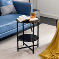 thumbnail image 1 of 2-Layer Tempered Glass End Table, Modern Round Small Coffee Table, Sofa Side Table, Telephone Table, Plant Stand, for Bedroom Living Room Office, Sturdy and Durable, Easy to Clean, Black, 1 of 7