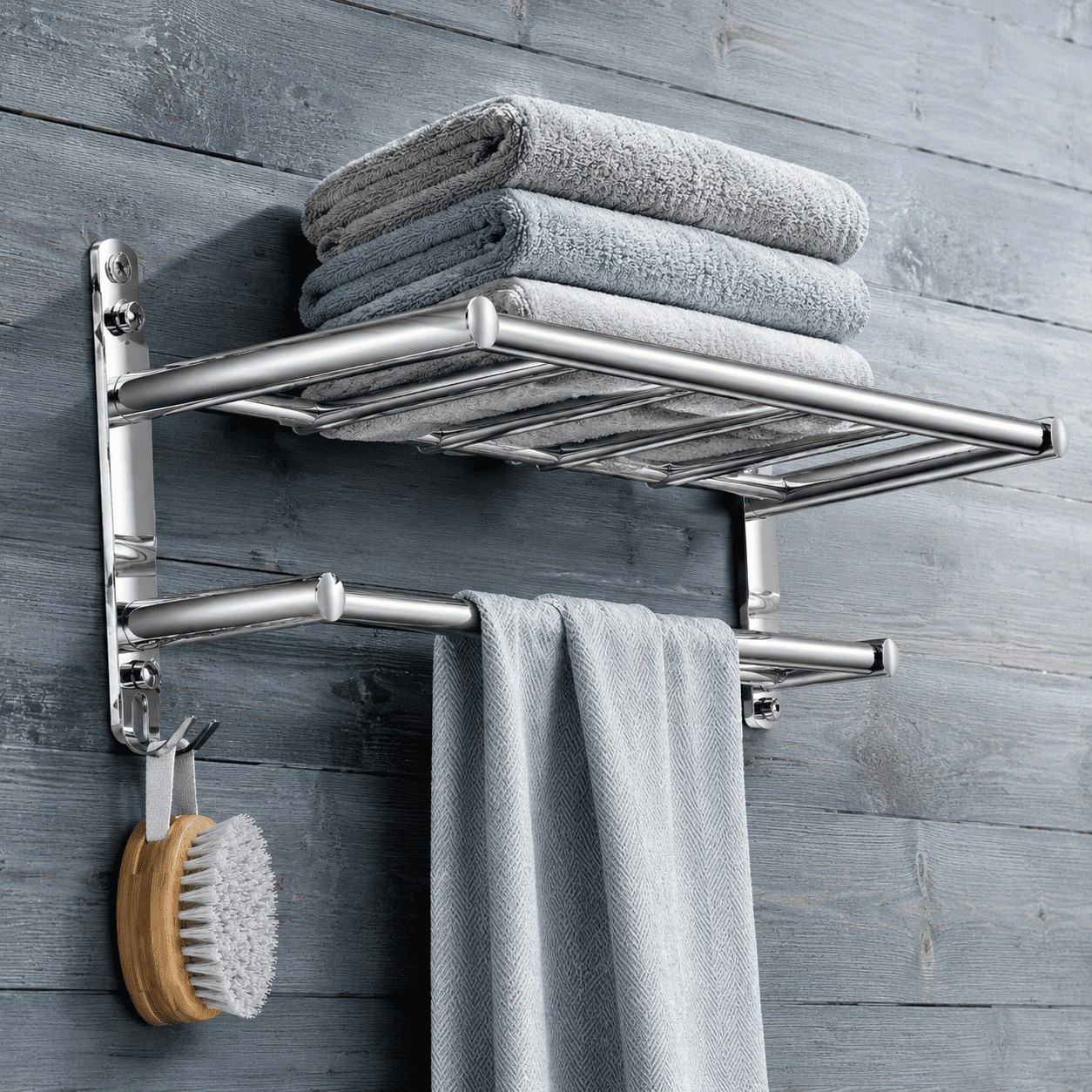 2-Layer Towel Rack Adjustable Stainless Steel Bathroom Wall Mount ...