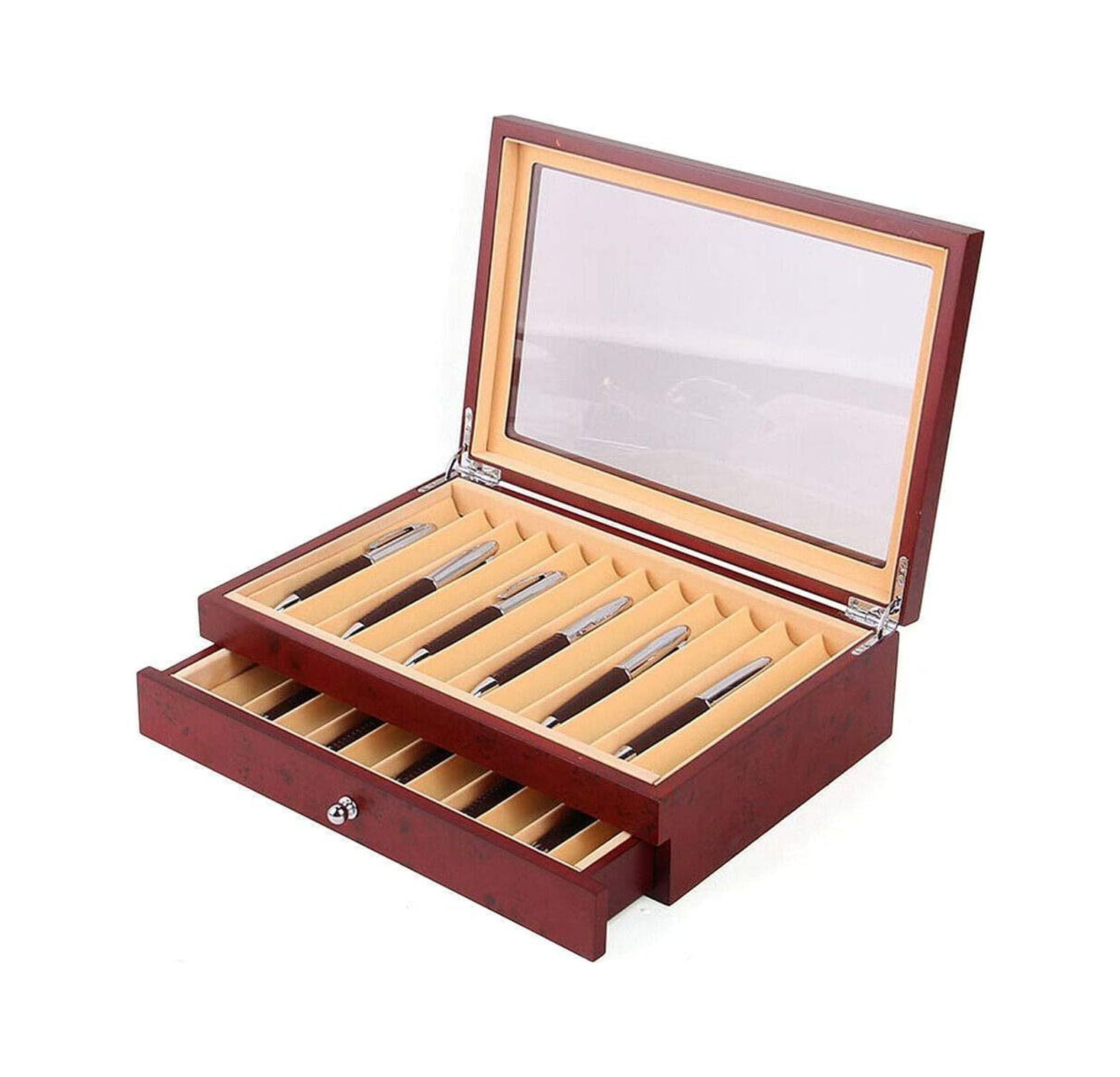 2 Layer Wood Pen Display Box, 23 Slots Wood Fountain Pen Display Case