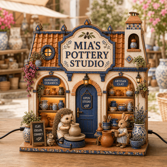 2-Layer Wooden Block Mediterranean Pottery Studio Wood Shelf Display for Ceramic Artist Gifts