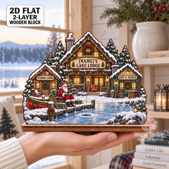 Blocking Service 2-Layer Wooden Block Personalized Lakeside Fishing Christmas Village ...