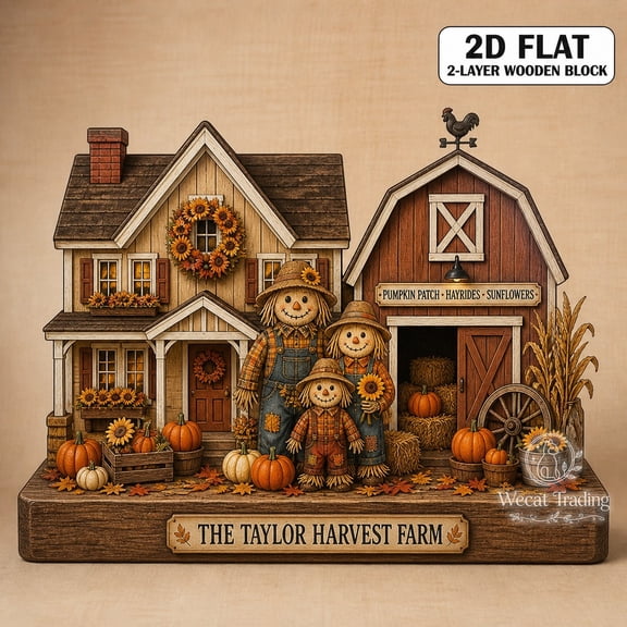 2-Layer Wooden Block Scarecrow Pumpkin Farm Wood Tabletop Sign for Fall Farmhouse Decor
