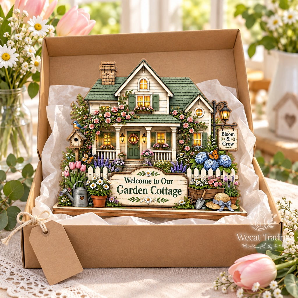 2-Layer Wooden Block Spring Garden Cottage Floral Tabletop Display for ...
