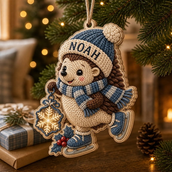 2-Layer Wooden Ornament Hedgehog Loop Stitch Crochet Wood Tree Hanging for Crochet Lovers