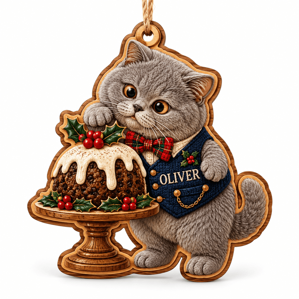 2-Layer Wooden Ornament Personalized British Shorthair Pudding ...