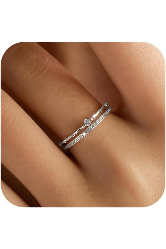 2 Layered Crown Rings for Women 925 Sterling Silver 14K Gold Plated Dainty Stackable Ring Cubic Zirconia Ring Engagement Eternity Wedding Band Jewelry Birthday Graduation Gifts