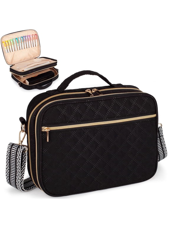 2 Layer Large Bible Carrying Case for Women, Church Bag with Handle, Shoulder Strap and Storage Pocket Protector
