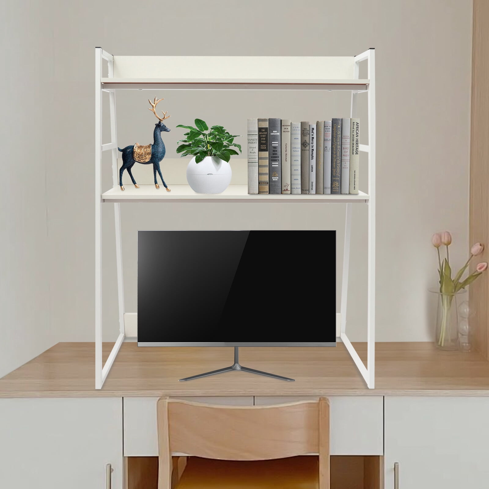 2 Layers Computer Desktop Bookcase Display Shelf Desktop Bookshelf 75* ...