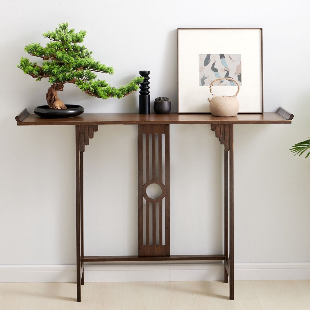 2- Layers Console Table Sofa Side Table Entryway Display Table Bamboo ...