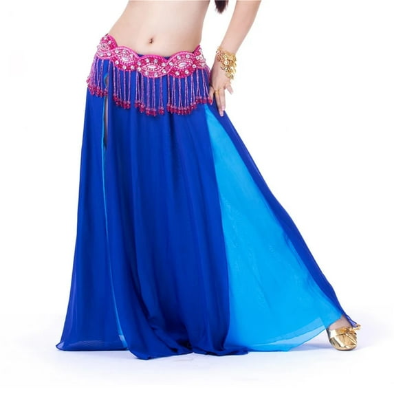 2 Layers Dancewear Double Colors Women Belly Dance Clothing Side Split Full Circle Long Skirt Chiffon Bellydance Skirt