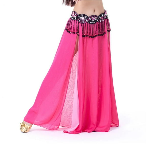 2 Layers Dancewear Double Colors Women Belly Dance Clothing Side Split Full Circle Long Skirt Chiffon Bellydance Skirt