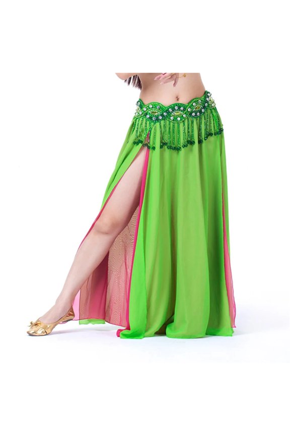 2 Layers Dancewear Double Colors Women Belly Dance Clothing Side Split Full Circle Long Skirt Chiffon Bellydance Skirt