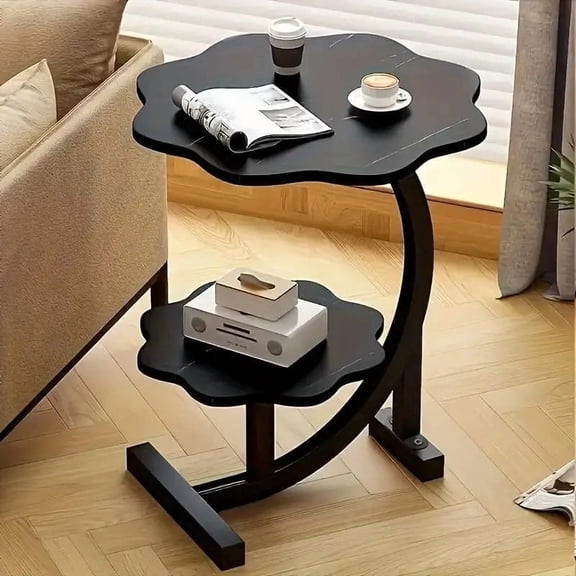 2 Layers Flower Shape Marble Texture Small C-Shaped Side Table,Snack Side Table, End Table for Sofa Side Table,Bedside Table for Living Room Kitchen Garden Bedroom