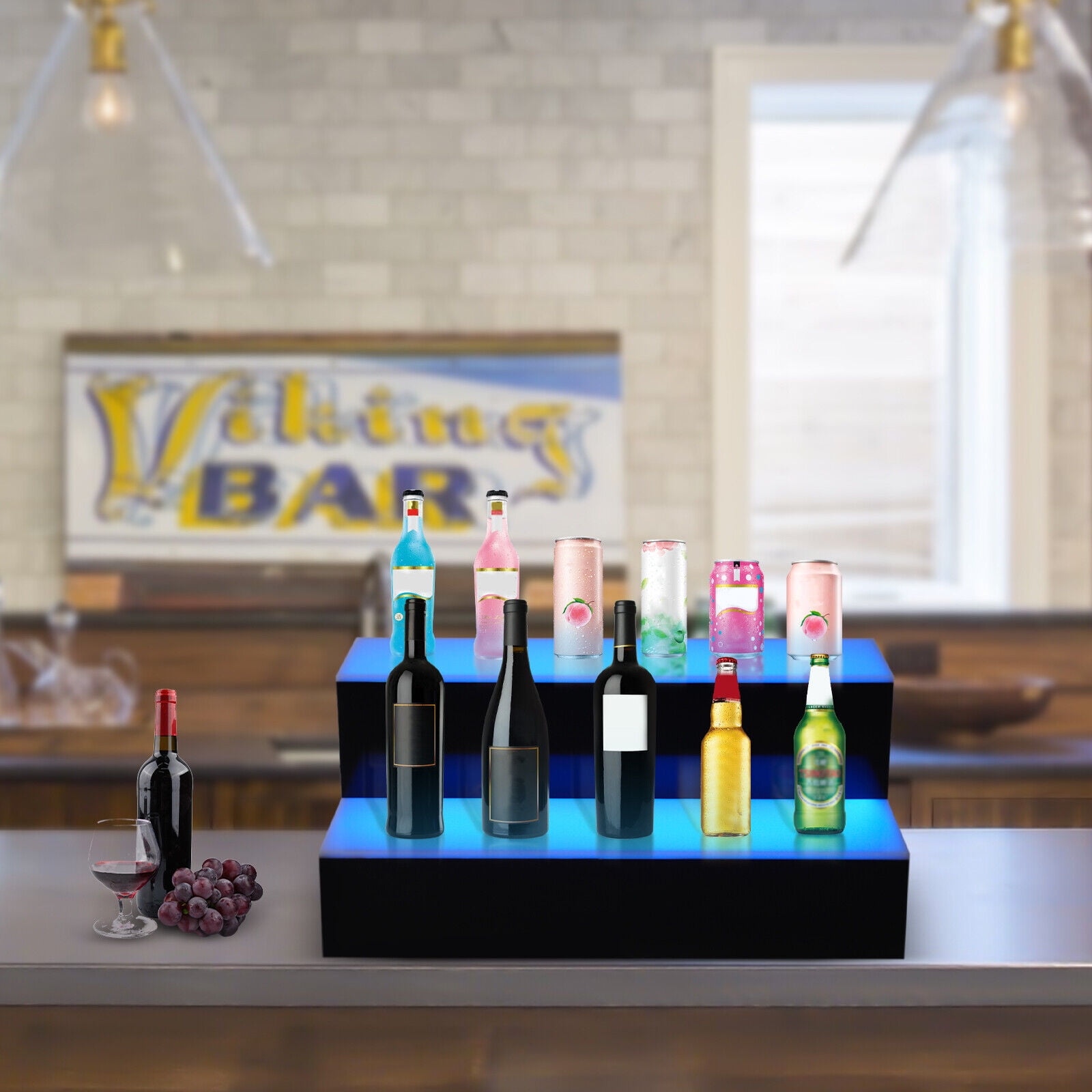 2 Layers LED Liquor Bottle Display Shelf Acrylic Lighted Bar Shelf with ...