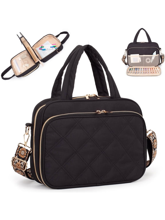 2 Layers Large Bible Carrying Case with Shoulder Strap for women, Soft Quilted Bible Bag