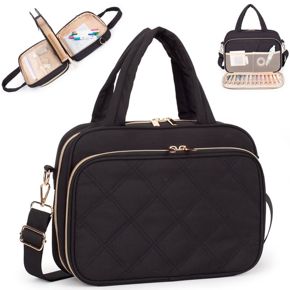 2 Layers Large Bible Carrying Case with Shoulder Strap for women, Soft Quilted Bible Bag